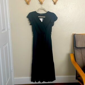 PRETTYGARDEN Women's Black Ruffle-Sleeve Maxi Dress